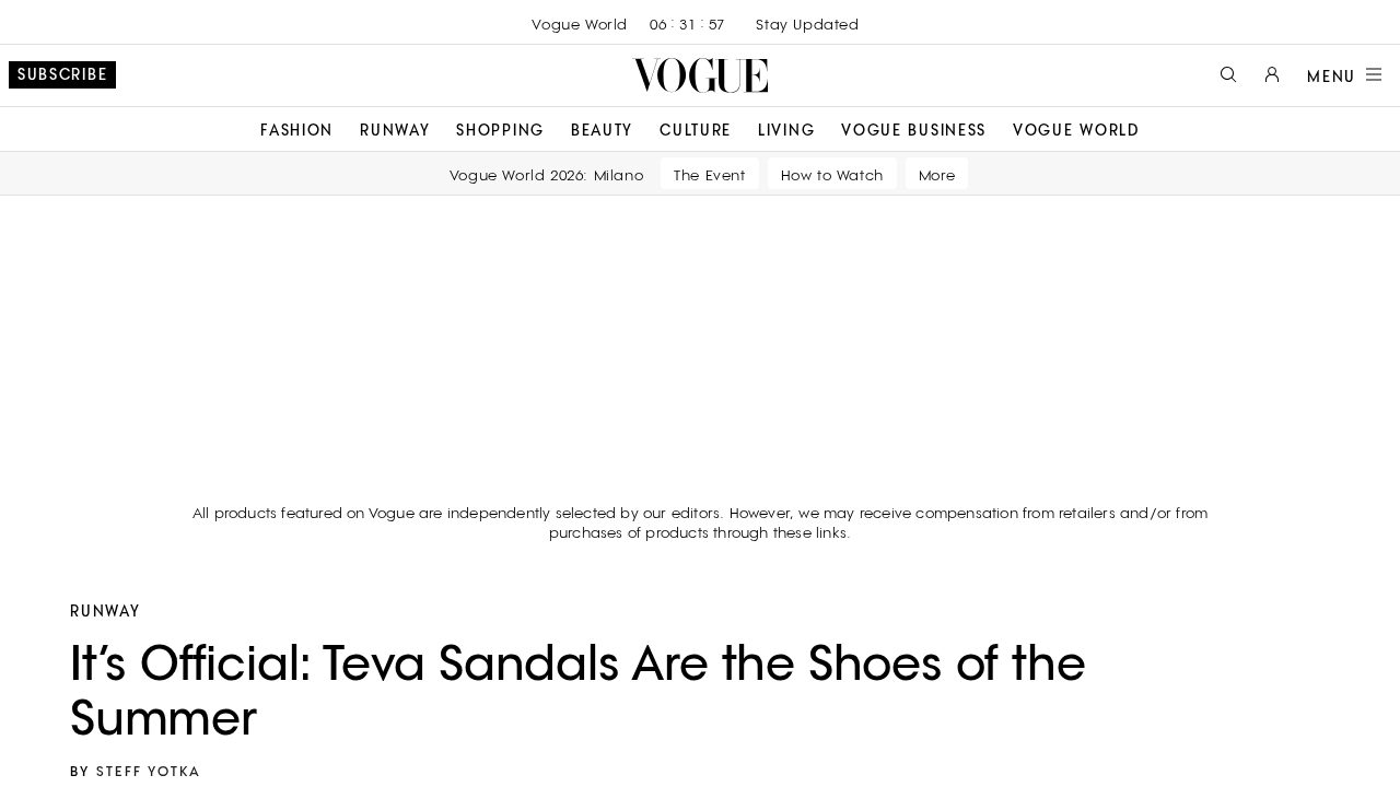 Screenshot of Vogue coverage: It's Official: Teva Sandals Are the Shoes of the Summer